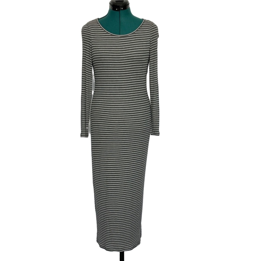Marine Layer Lexi Ribbed Maxi Dress Medium Striped Long‎ Sleeve Bodycon